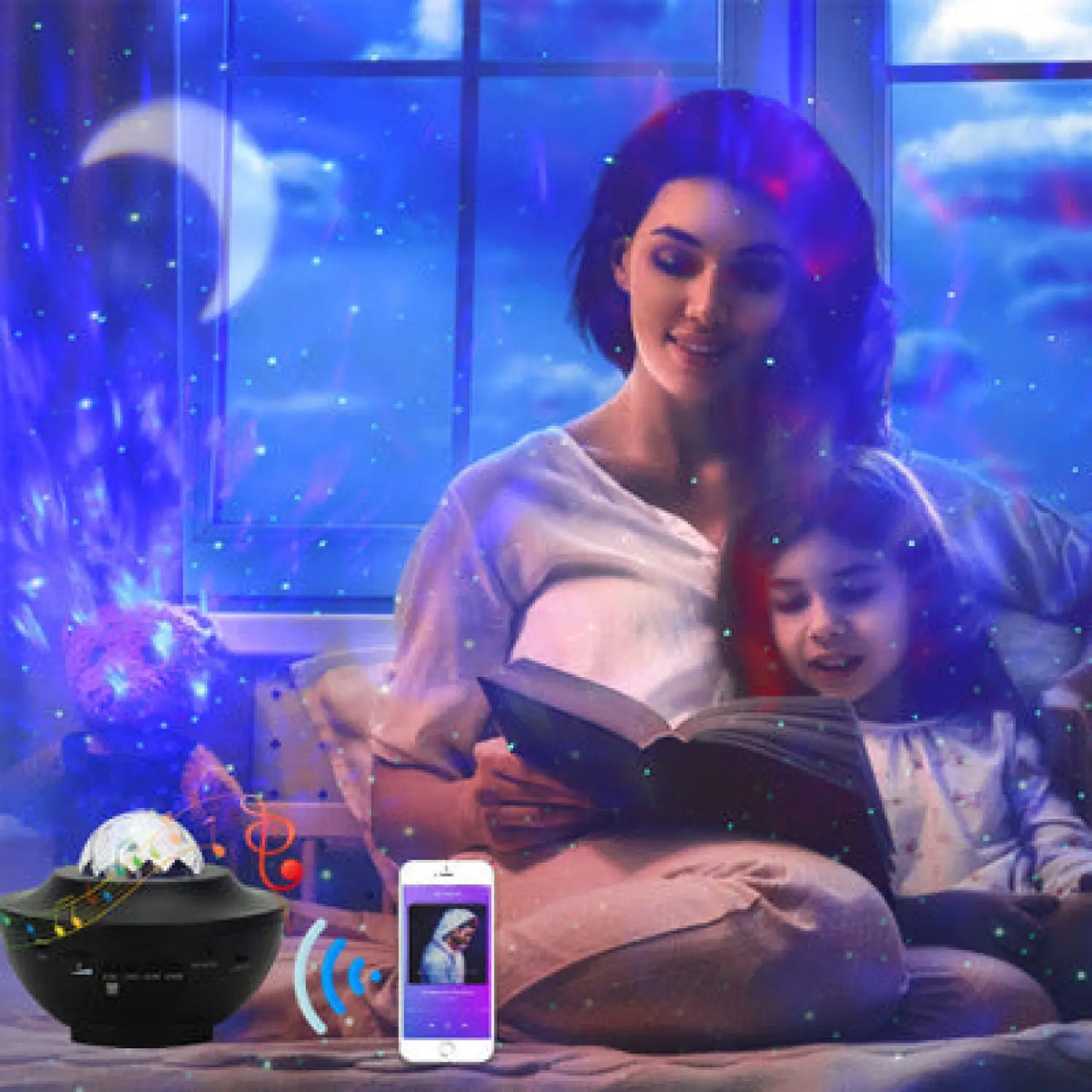 LED Star Projector Night Light with USB Control and Music Player - Table Lamps