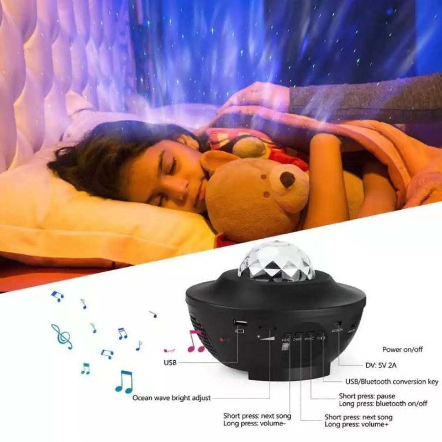 LED Star Projector Night Light with USB Control and Music Player - Table Lamps