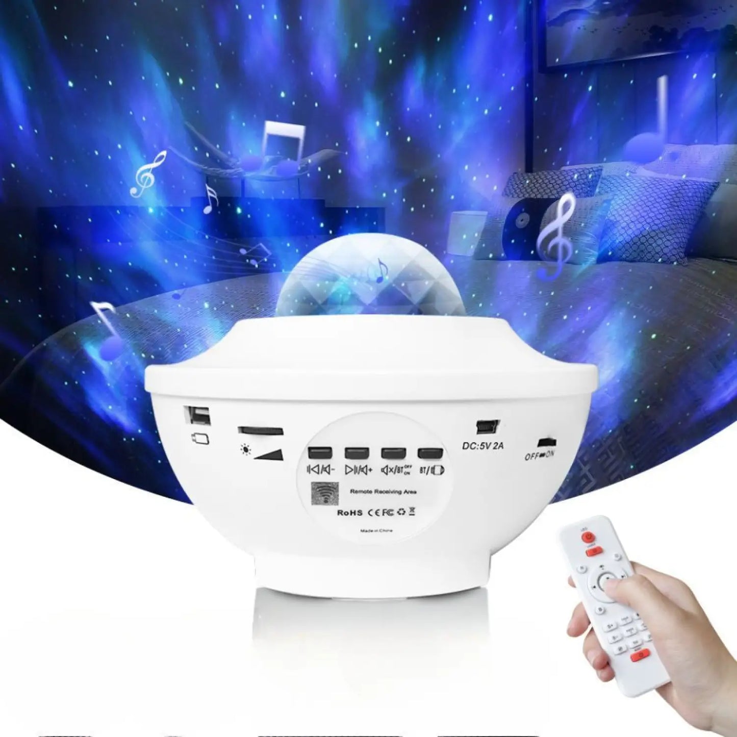 LED Star Projector Night Light with USB Control and Music Player - White - Table Lamps