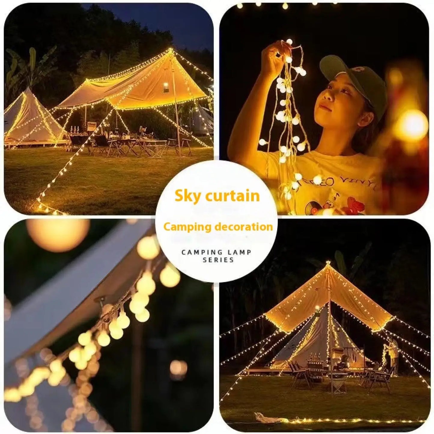 LED String Lights for Outdoor Camping Ambience and Cozy Atmosphere - 12V Hanging Light