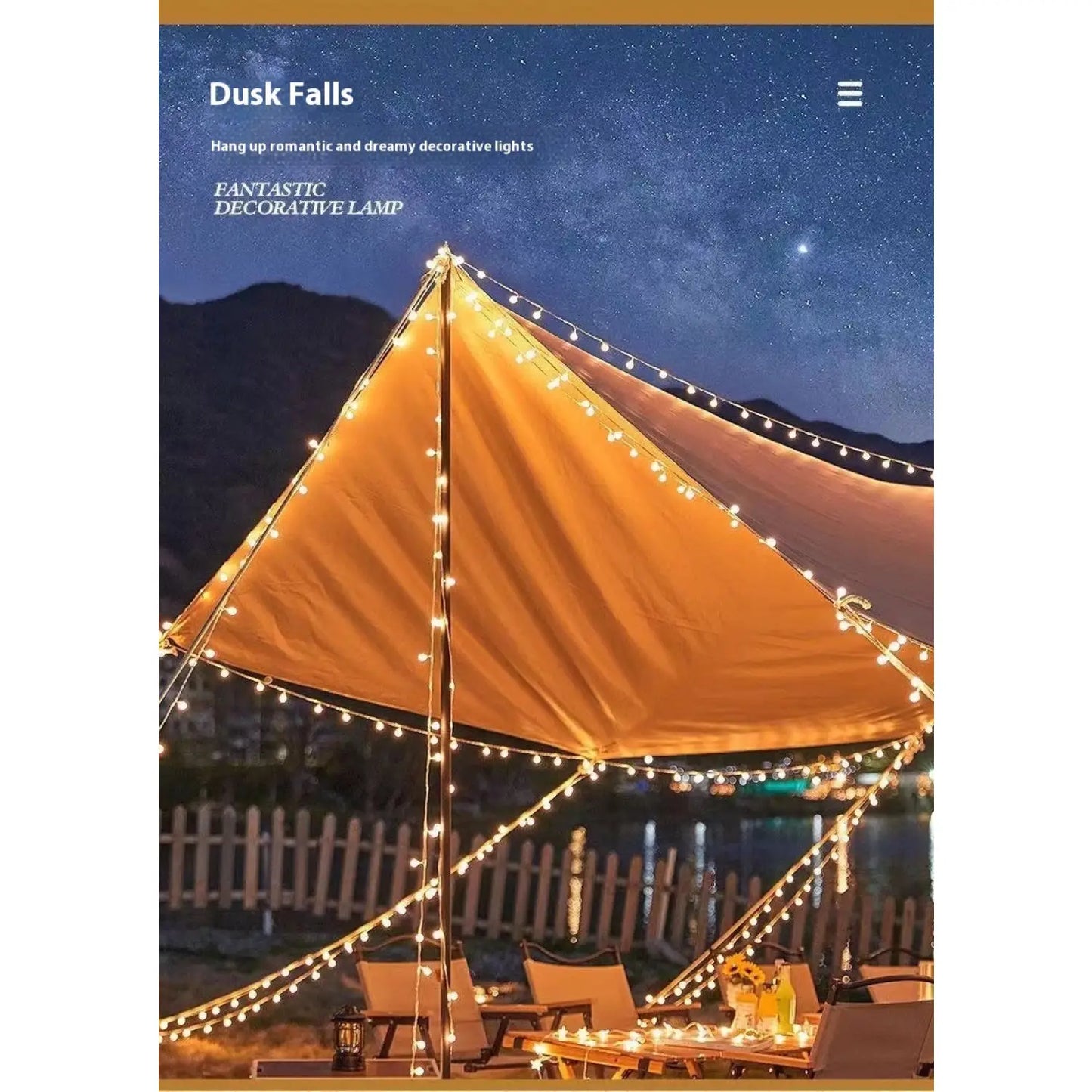 LED String Lights for Outdoor Camping Ambience and Cozy Atmosphere - 12V Hanging Light