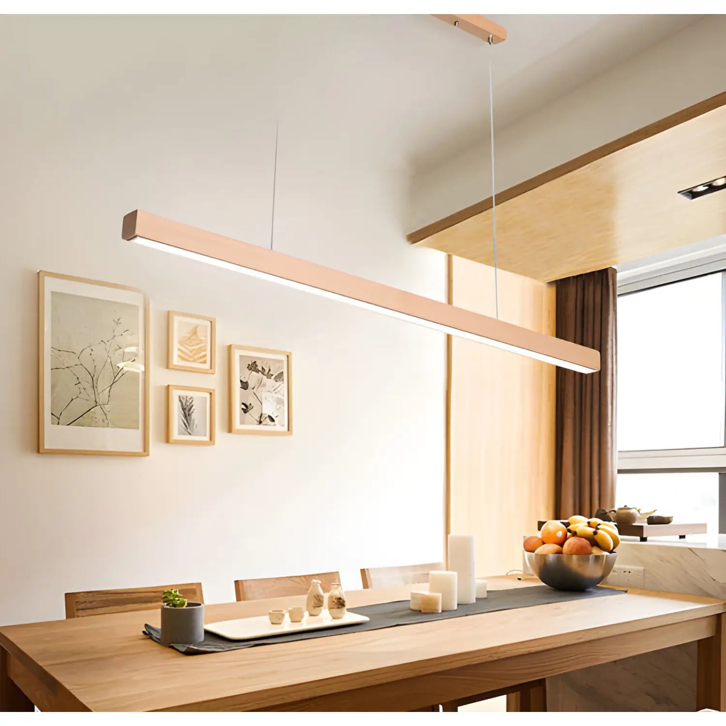 Log Style Solid Wood Chandelier Light – 110V Wide Pressure Strip - Neutral Light 4000K / Full Spectrum Log 100cm 19W