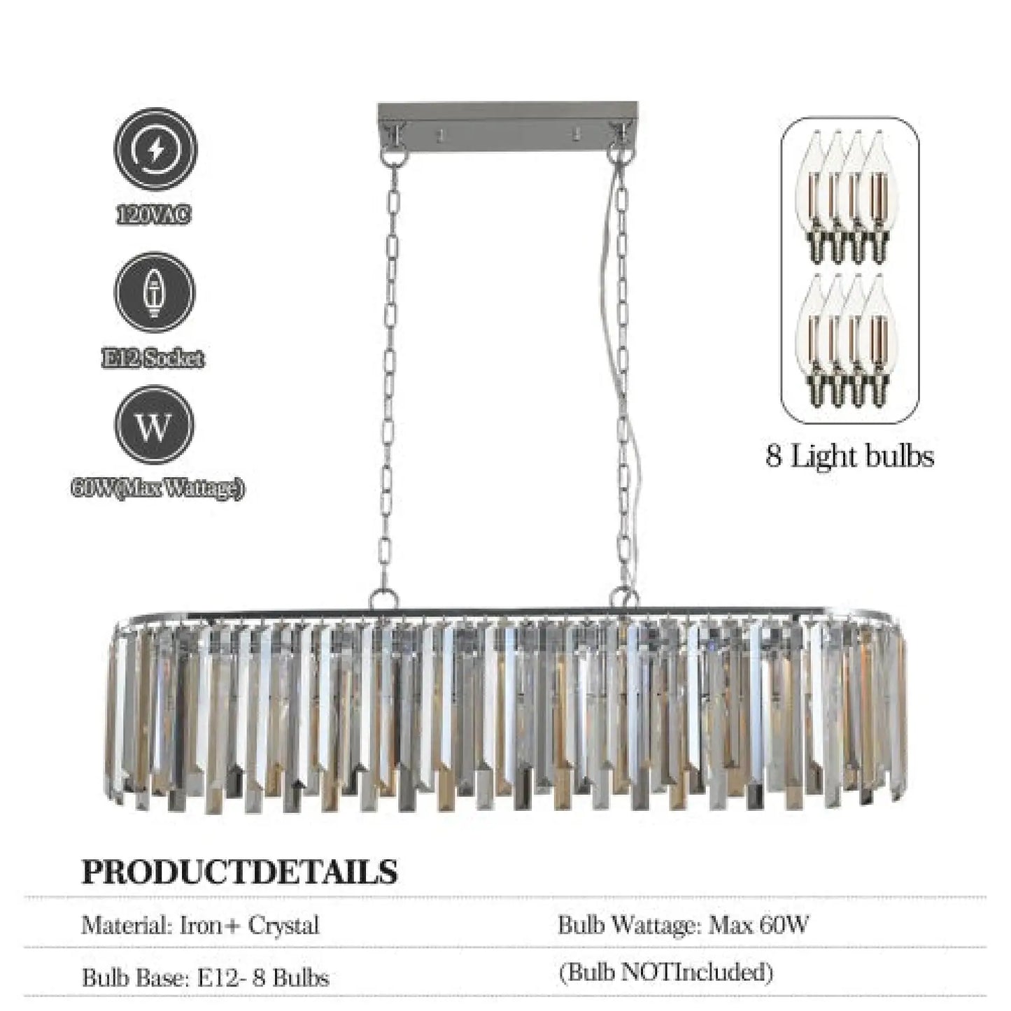 Luxury Oval Size Modern Crystal Chandelier for Home Decor - Transparent - Hanging Light