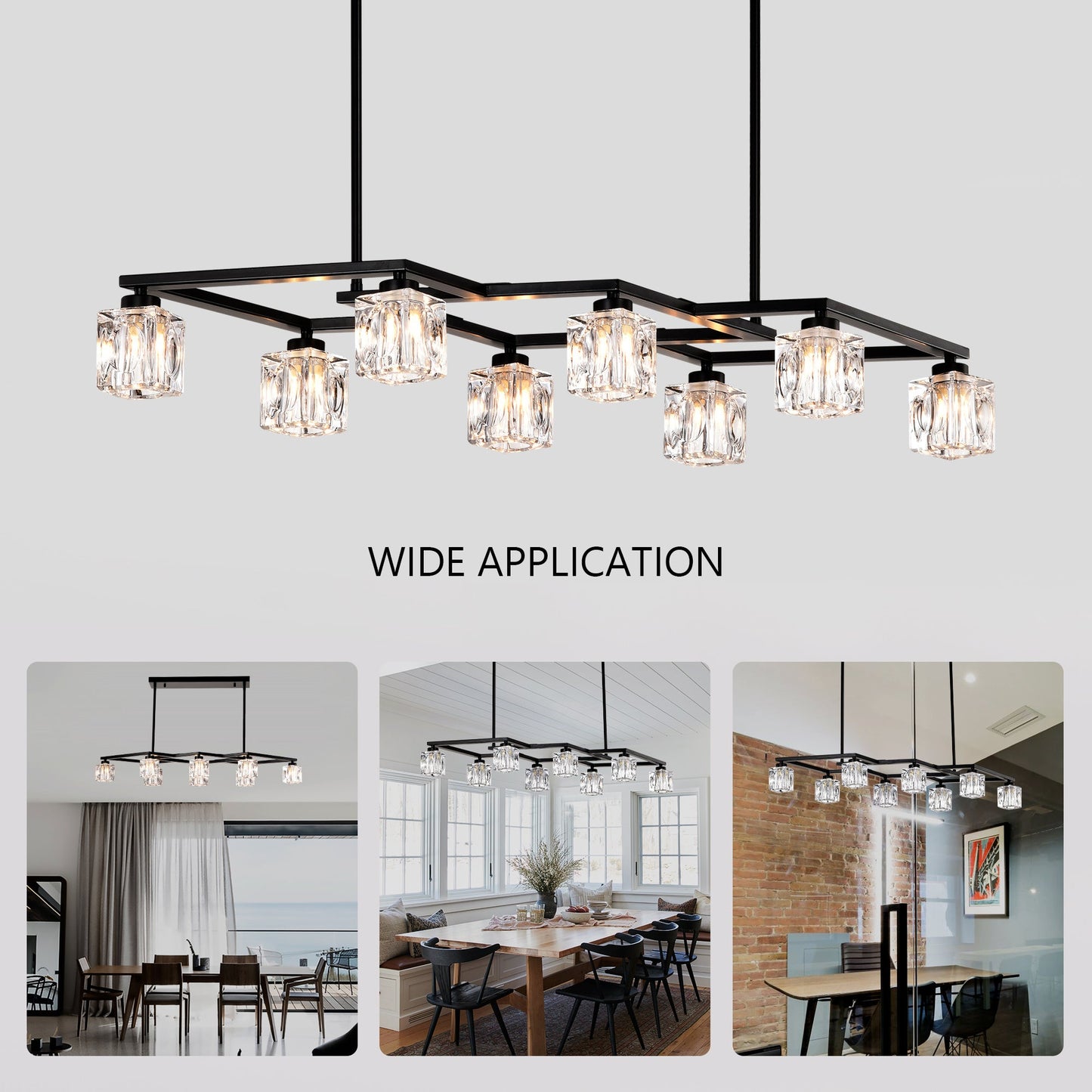 Matte Black Crystal Chandelier For Dining Room 8 Light Kitchen Chandelier Light Fixture Modern Metal Industrial