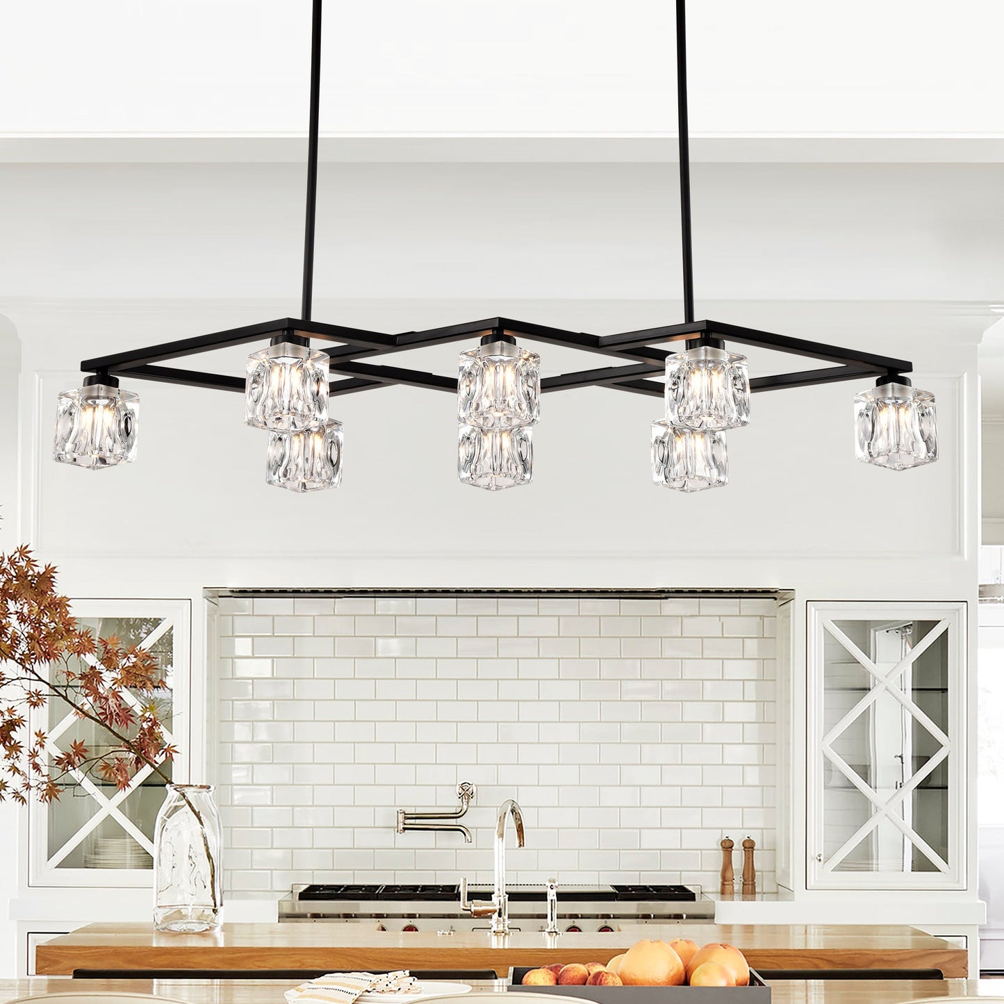 Matte Black Crystal Chandelier For Dining Room 8 Light Kitchen Chandelier Light Fixture Modern Metal Industrial