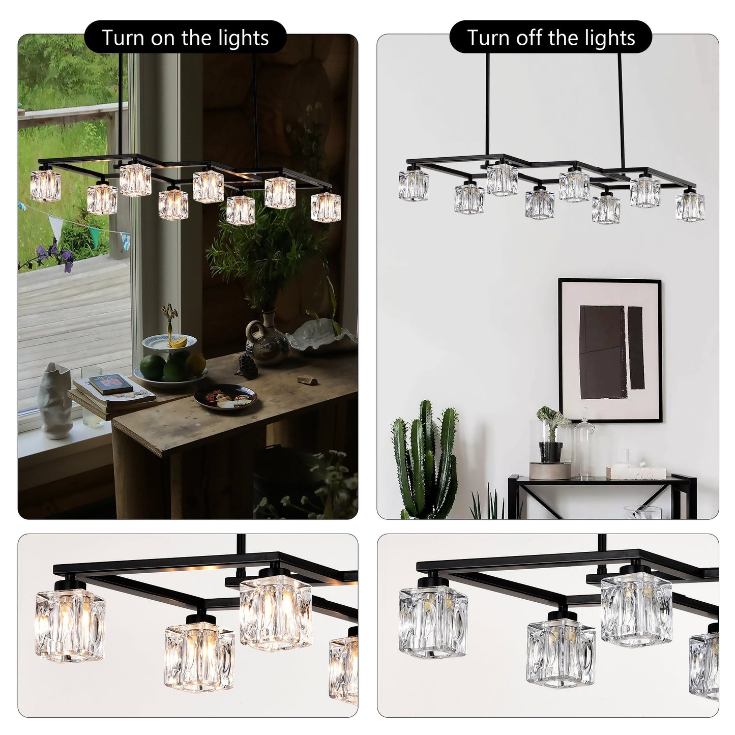 Matte Black Crystal Chandelier For Dining Room 8 Light Kitchen Chandelier Light Fixture Modern Metal Industrial