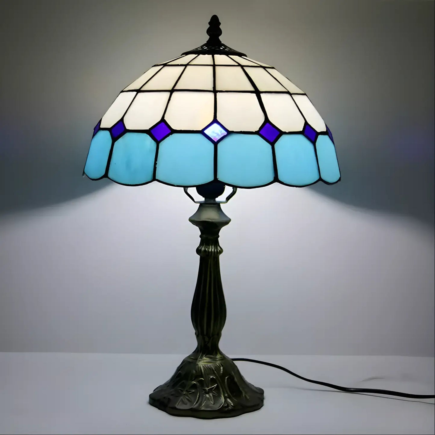 Mesh Pattern Tiffany Glass Tabletop Lamp - No Bulb - Table Lamp