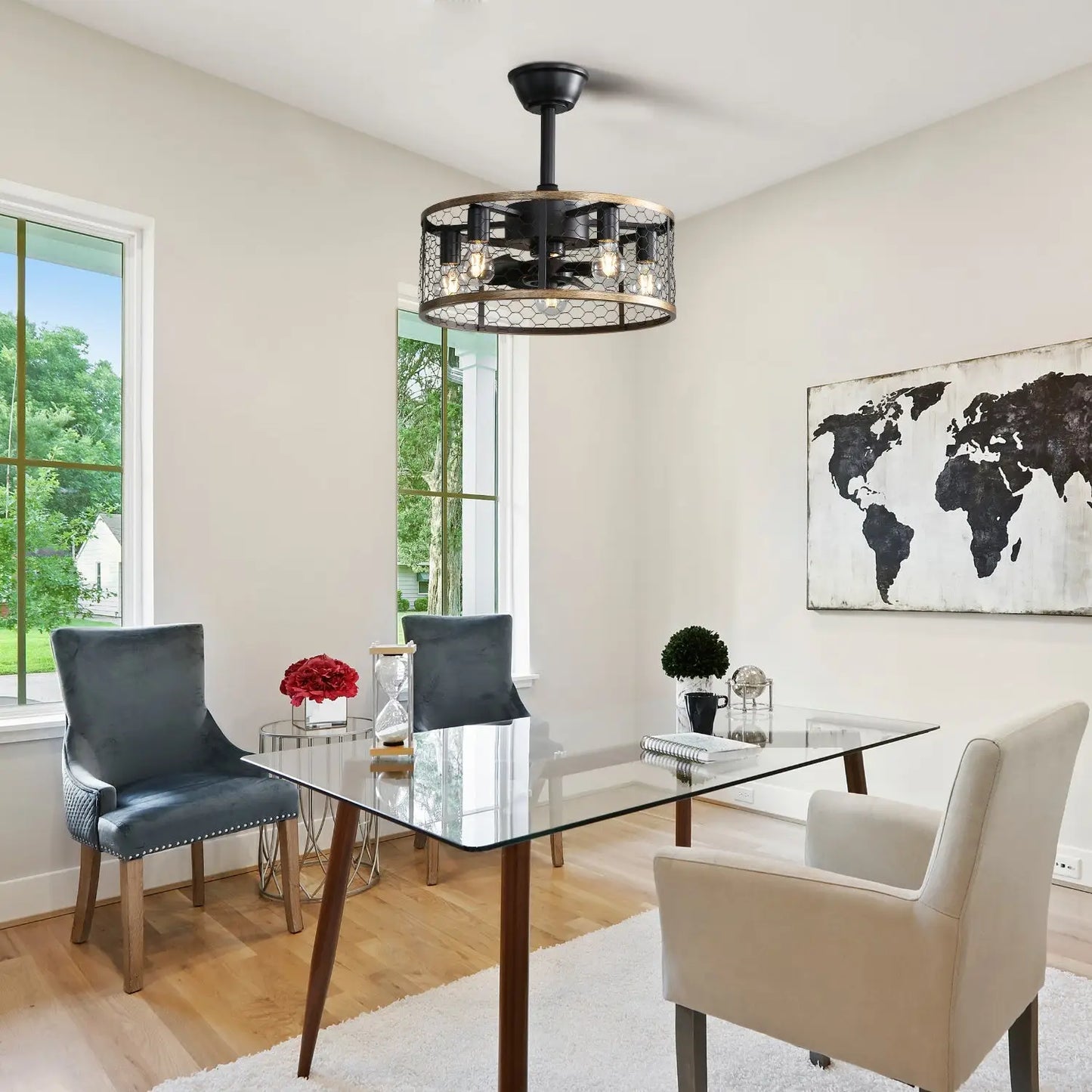 Metal Ceiling Fan - Black - 12V Hanging Light