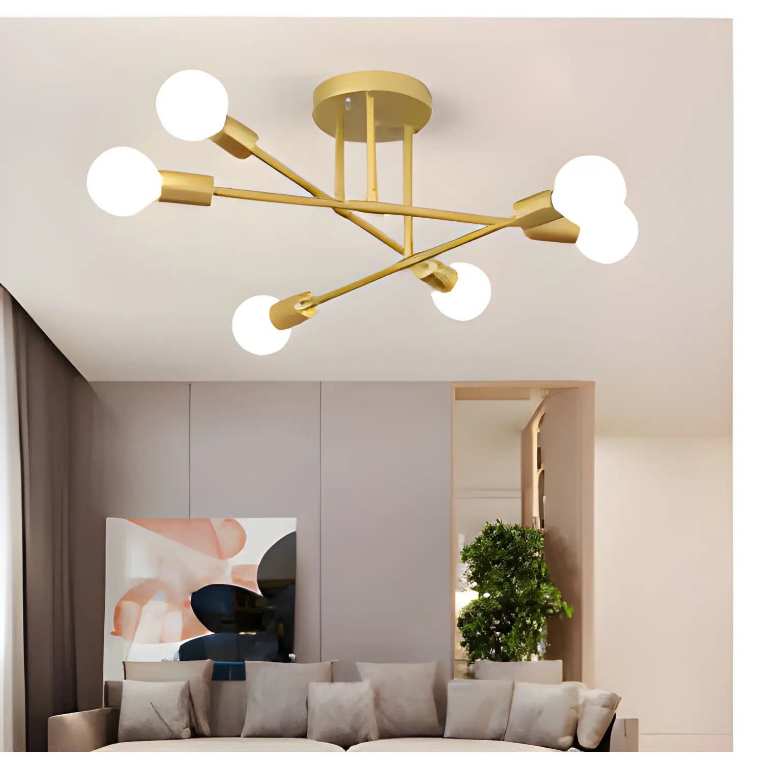 Modern 6 Head LED Chandelier with Black White and Gold Finish - Ceiling Light