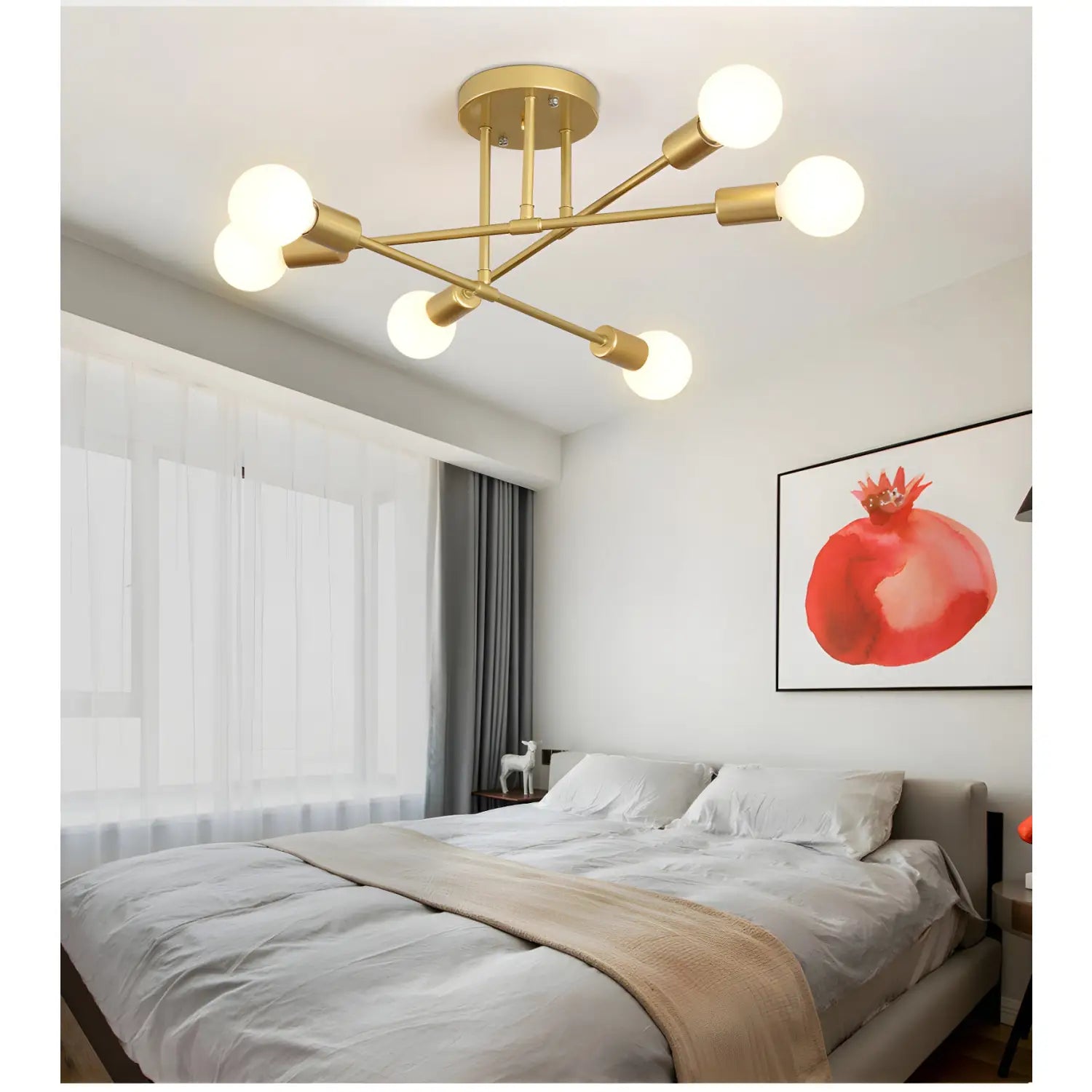 Modern 6 Head LED Chandelier with Black White and Gold Finish - Golden / Warm light with led bulb - Ceiling Light