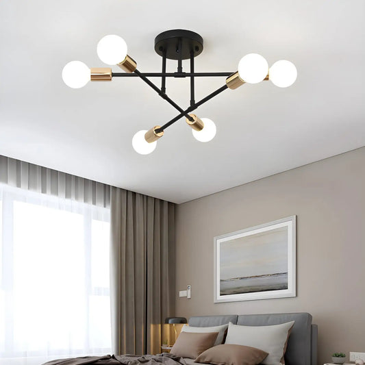Modern 6 Head LED Chandelier with Black White and Gold Finish - Black gold / Warm light with led bulb - Ceiling Light