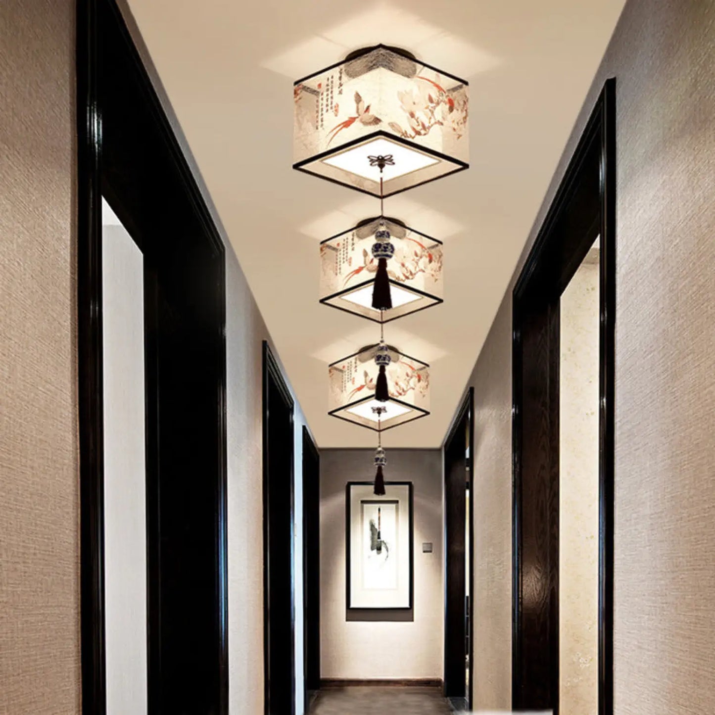 Modern Ceiling Lamp for Living Room with Soft Fabric Shade - 12V Hanging Light