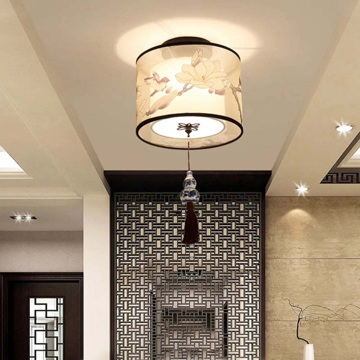 Modern Ceiling Lamp for Living Room with Soft Fabric Shade - 12V Hanging Light