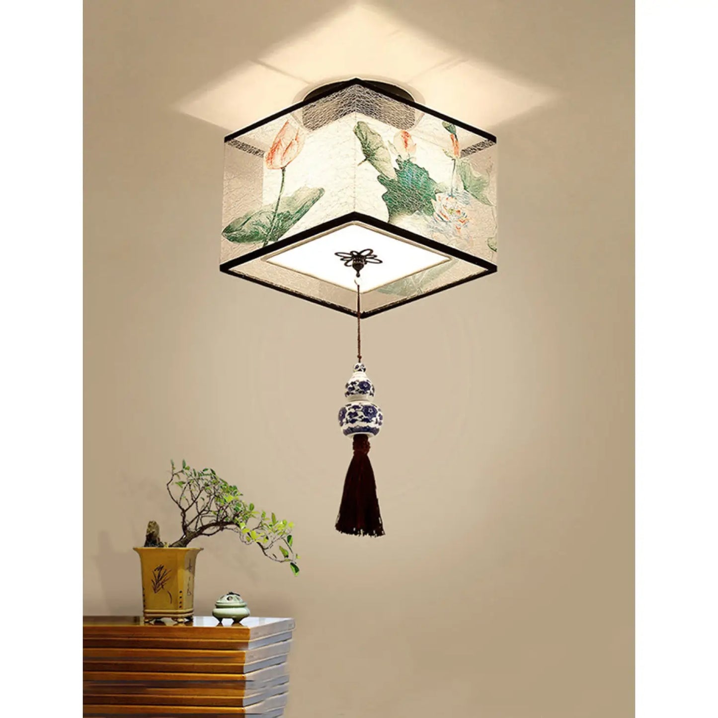 Modern Ceiling Lamp for Living Room with Soft Fabric Shade - 12V Hanging Light