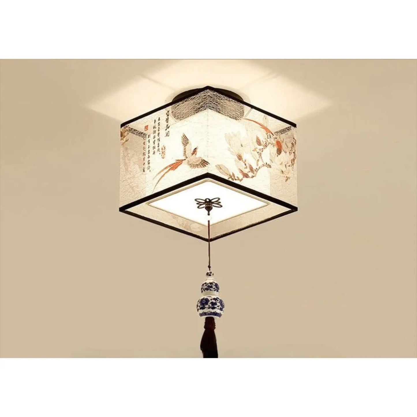 Modern Ceiling Lamp for Living Room with Soft Fabric Shade - Lark square tassel / LED warm light - 12V Hanging Light