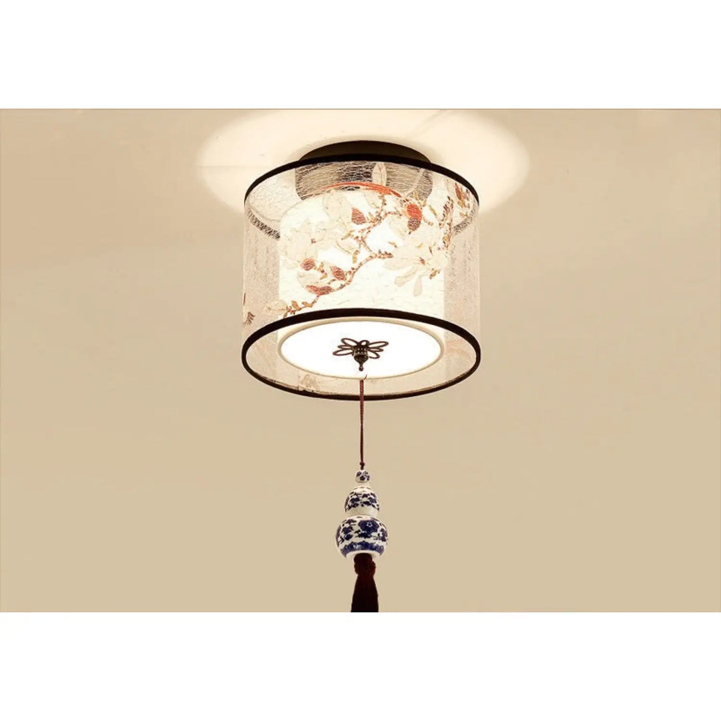 Modern Ceiling Lamp for Living Room with Soft Fabric Shade - Lark round tassel / LED warm light - 12V Hanging Light