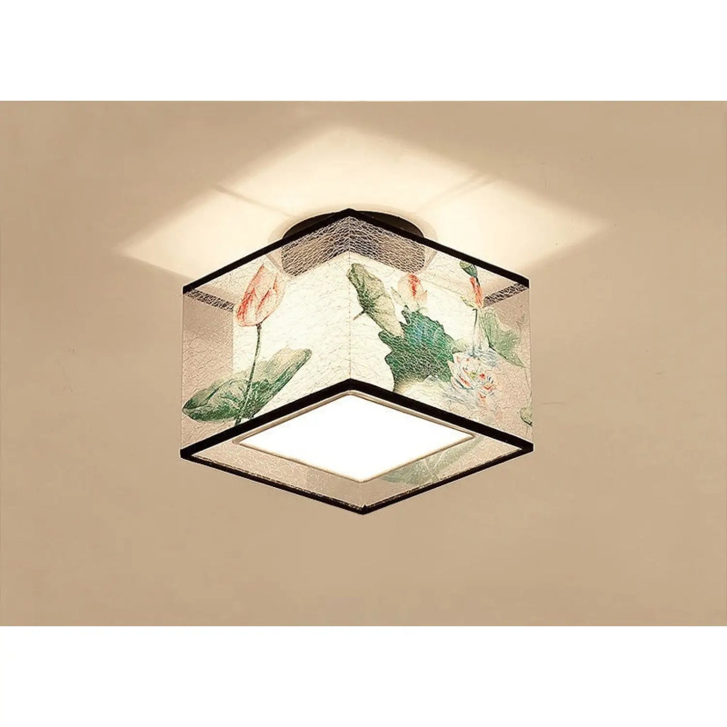 Modern Ceiling Lamp for Living Room with Soft Fabric Shade - Lotus square / LED warm light - 12V Hanging Light