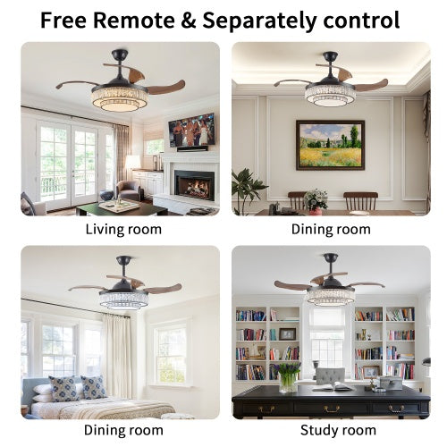 Modern LED Retractable Ceiling Fan With Light And Remote Control Unavailable Platform- Temu - Black - 12V Hanging Light