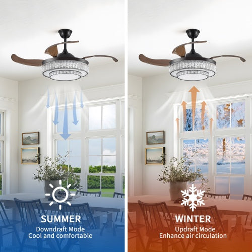 Modern LED Retractable Ceiling Fan With Light And Remote Control Unavailable Platform- Temu - Black - 12V Hanging Light