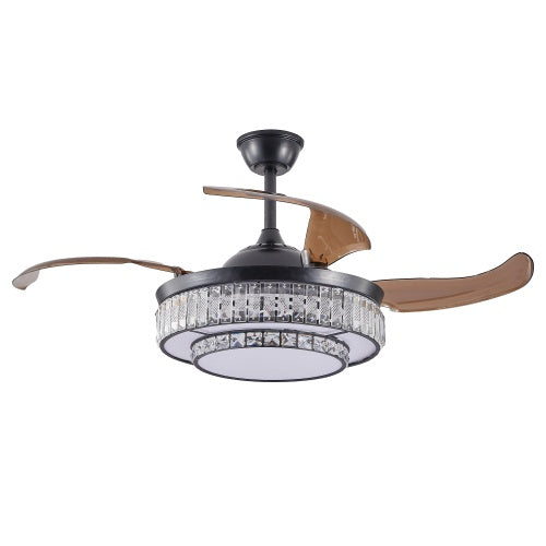 Modern LED Retractable Ceiling Fan With Light And Remote Control Unavailable Platform- Temu - Black - 12V Hanging Light
