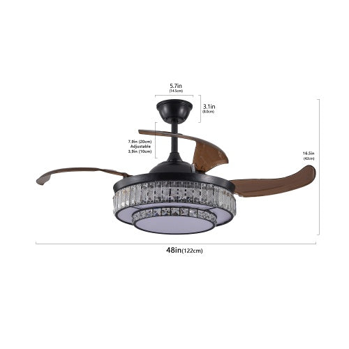 Modern LED Retractable Ceiling Fan With Light And Remote Control Unavailable Platform- Temu - Black - 12V Hanging Light
