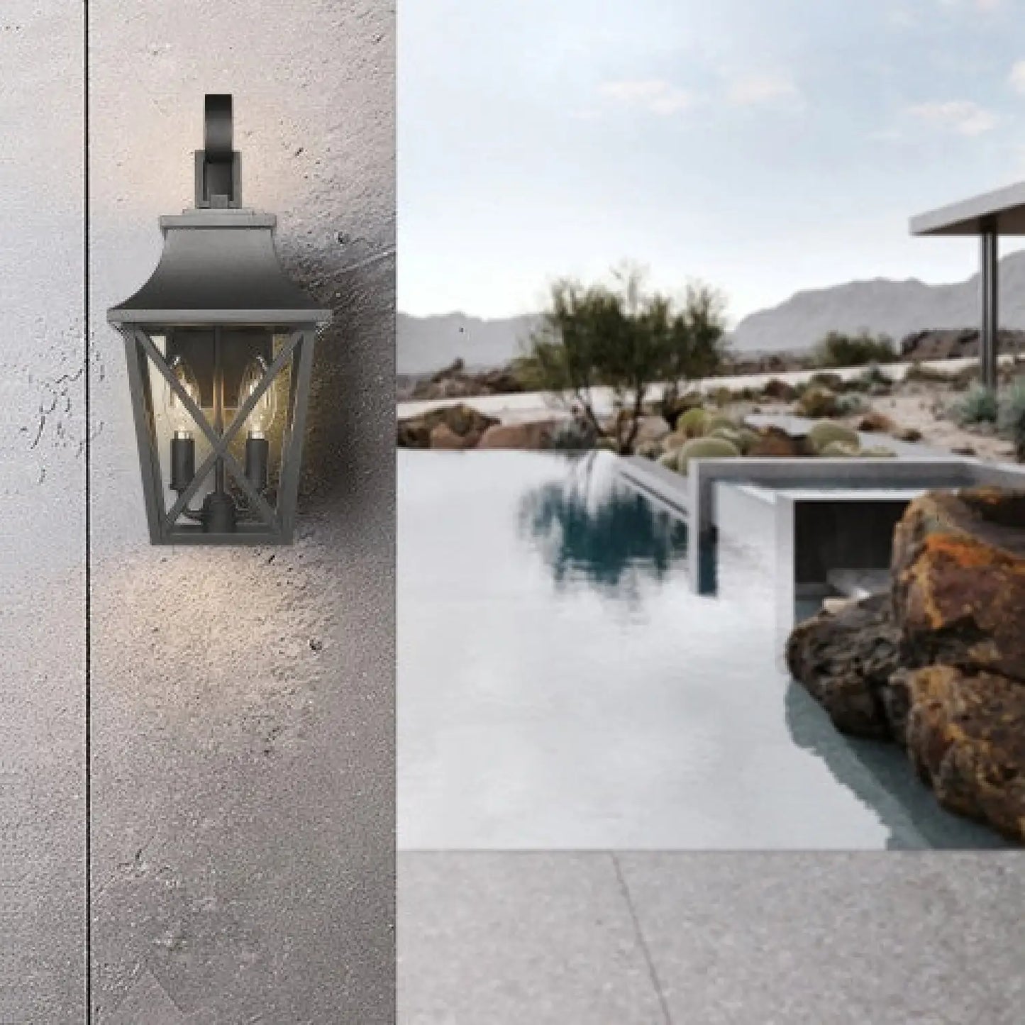 Modern Outdoor Wall Light Fixture with 2 Waterproof Glass Lights - Black - Wall Mount Fixture
