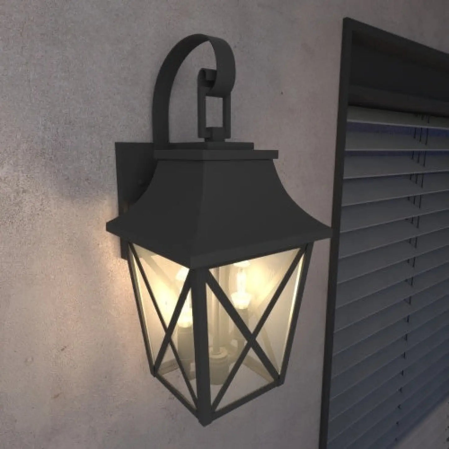 Modern Outdoor Wall Light Fixture with 2 Waterproof Glass Lights - Black - Wall Mount Fixture