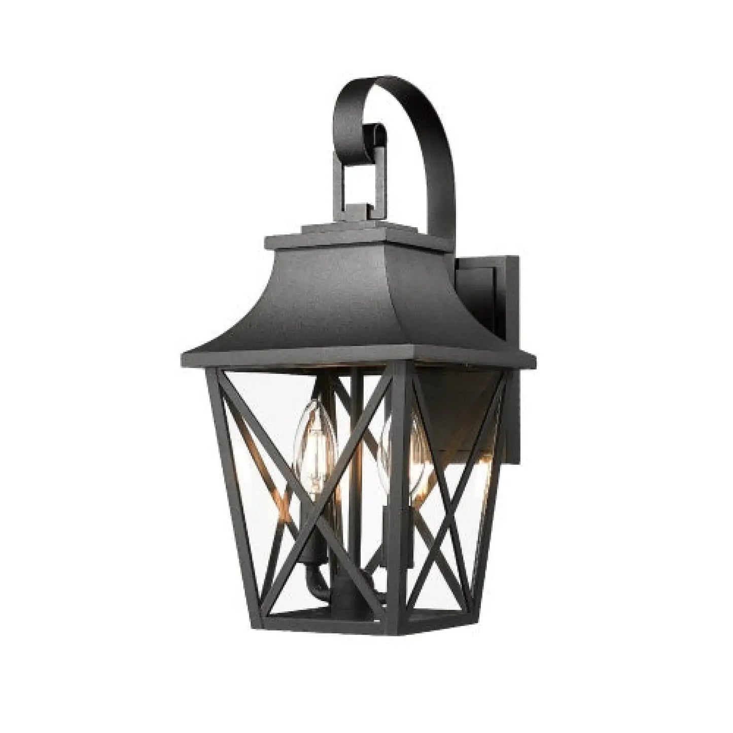 Modern Outdoor Wall Light Fixture with 2 Waterproof Glass Lights - Black - Wall Mount Fixture