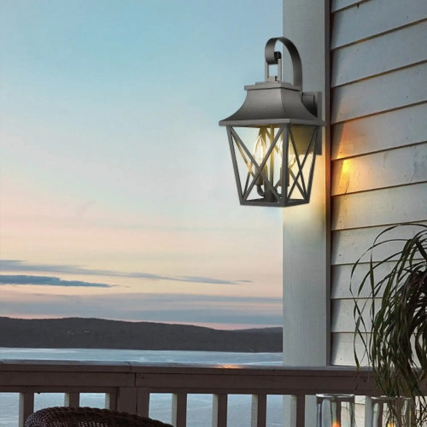 Modern Outdoor Wall Light Fixture with 2 Waterproof Glass Lights - Black - Wall Mount Fixture