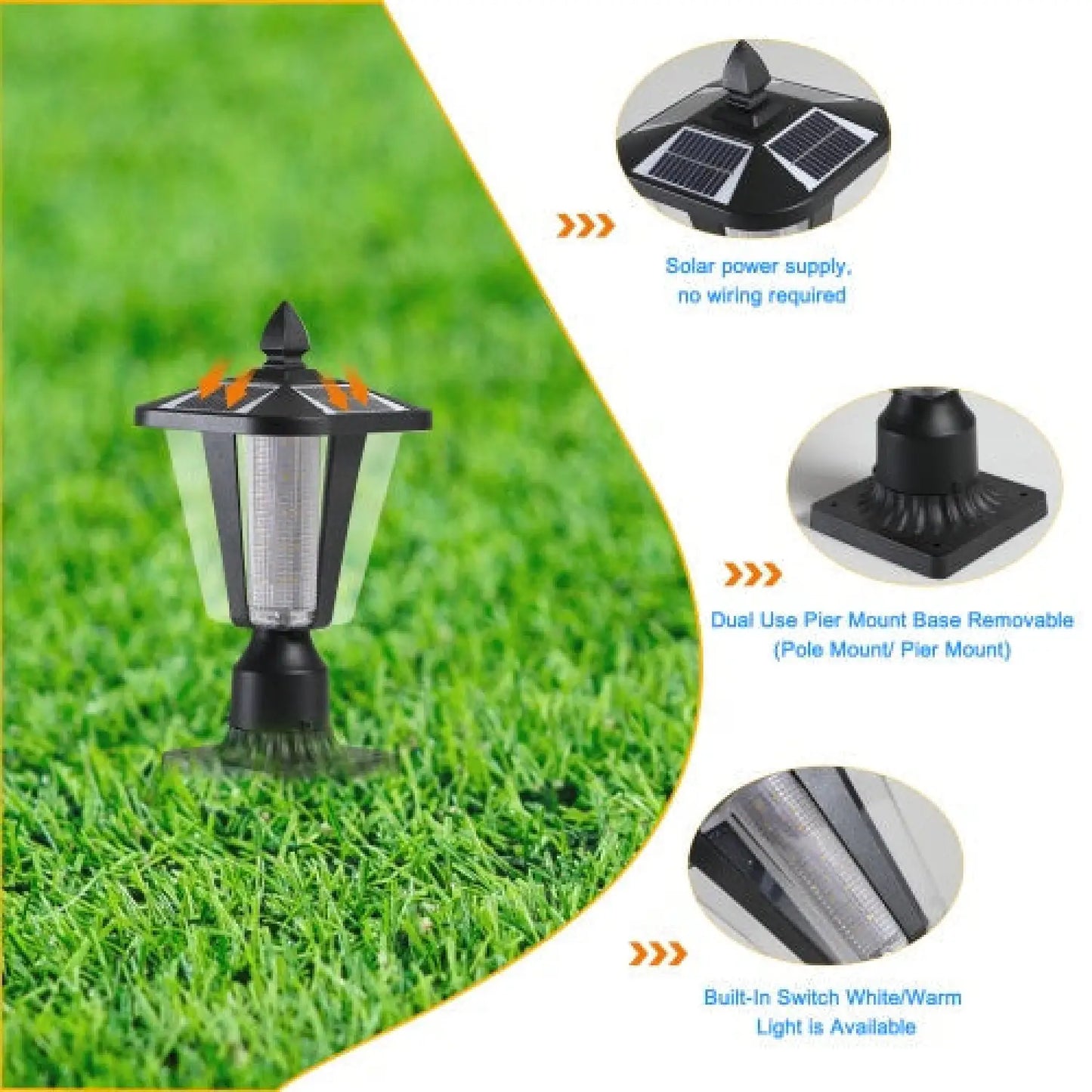 Modern Solar LED Lights with Adjustable Brightness for Pillars - Black - 12V Hanging Light