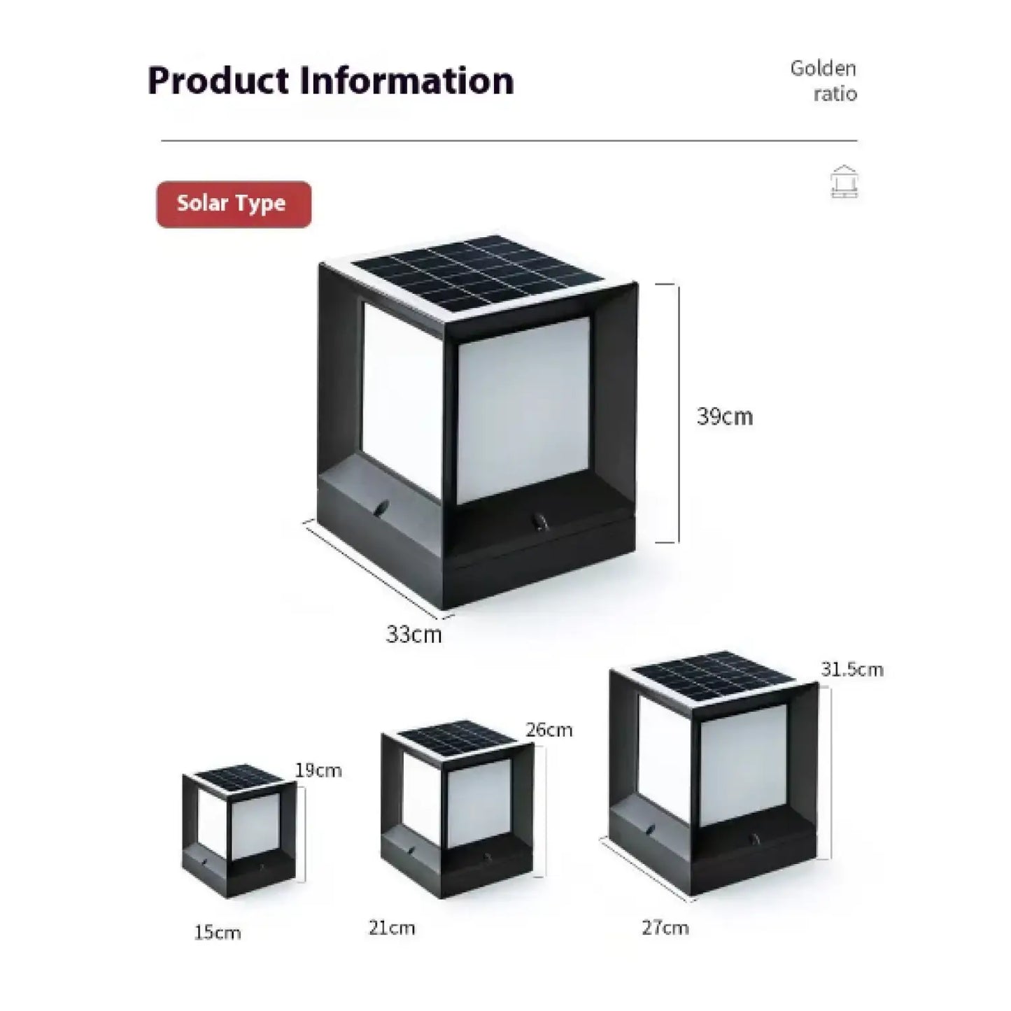 Modern Square Solar Powered Yard Lamp for Gates and Pillars - Solar Light