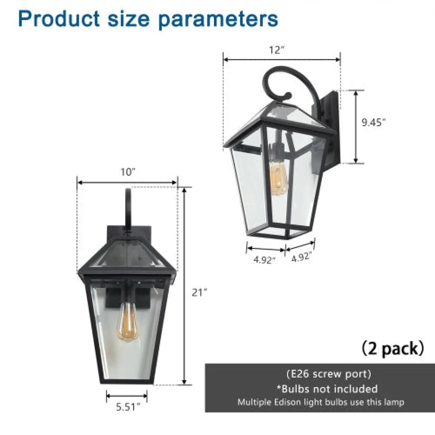 Modern Wall Lights - Outdoor Waterproof Wall Lamps (2-Pack) - Black - Wall Mount Fixture