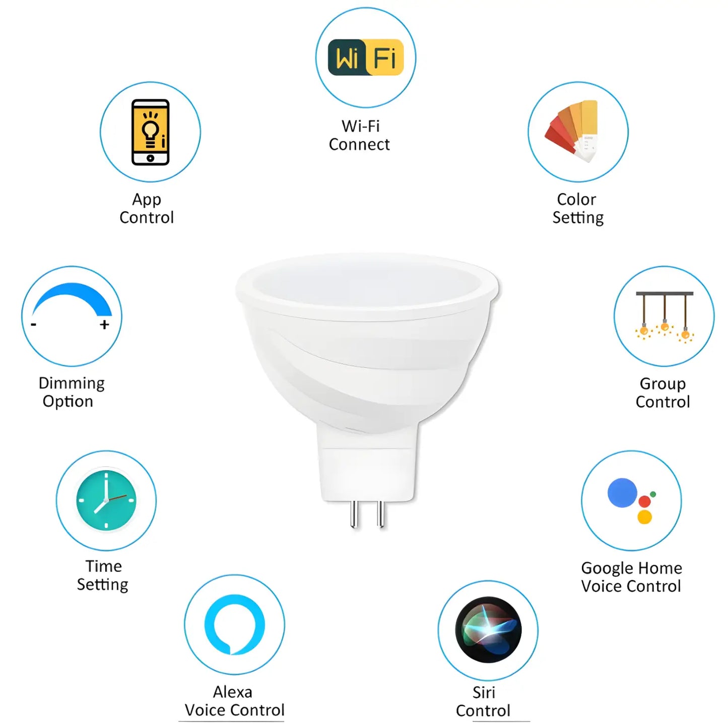 MR16 5W MR16 LED Smart Bulb Works Control with WiFi Tuya Smart Home Alexa and Google Assistant - GU5.3 / 5 Watt / 1