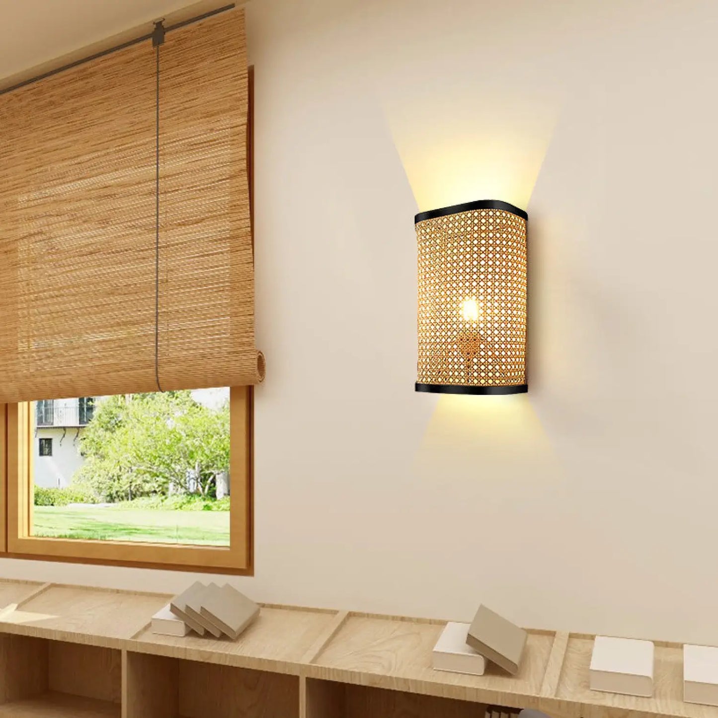 Natural Rattan Wall Lamps for Bedside Aisle & Living Room Lighting - Rattan - 12V Hanging Light