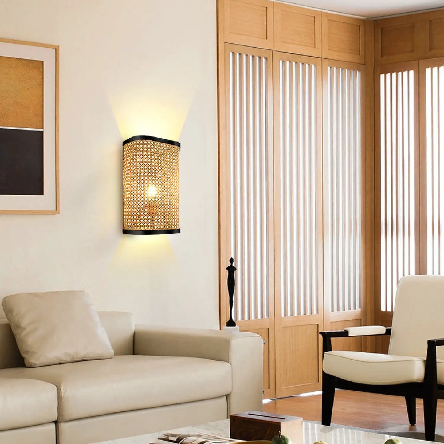 Natural Rattan Wall Lamps for Bedside Aisle & Living Room Lighting - Rattan - 12V Hanging Light