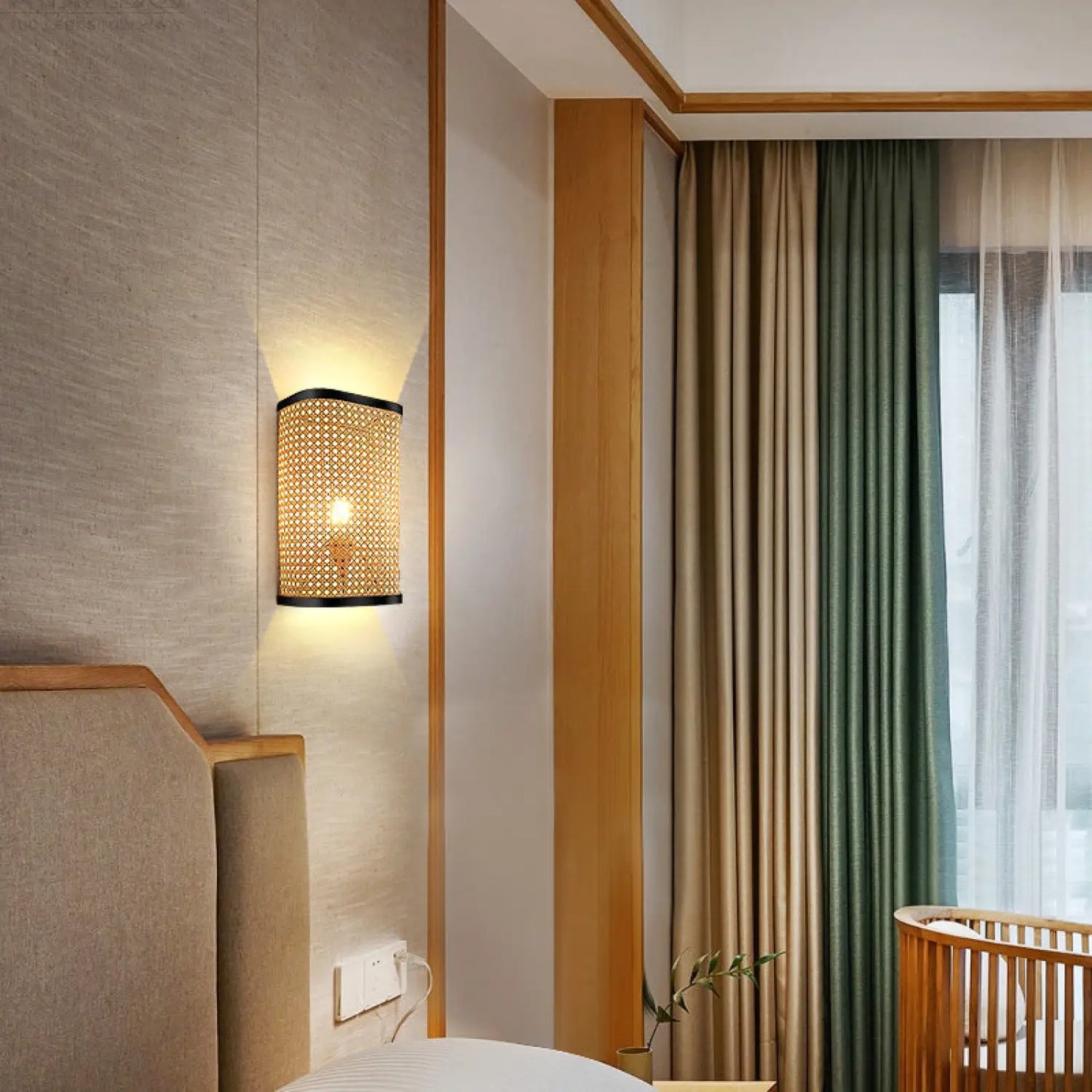 Natural Rattan Wall Lamps for Bedside Aisle & Living Room Lighting - Rattan - 12V Hanging Light