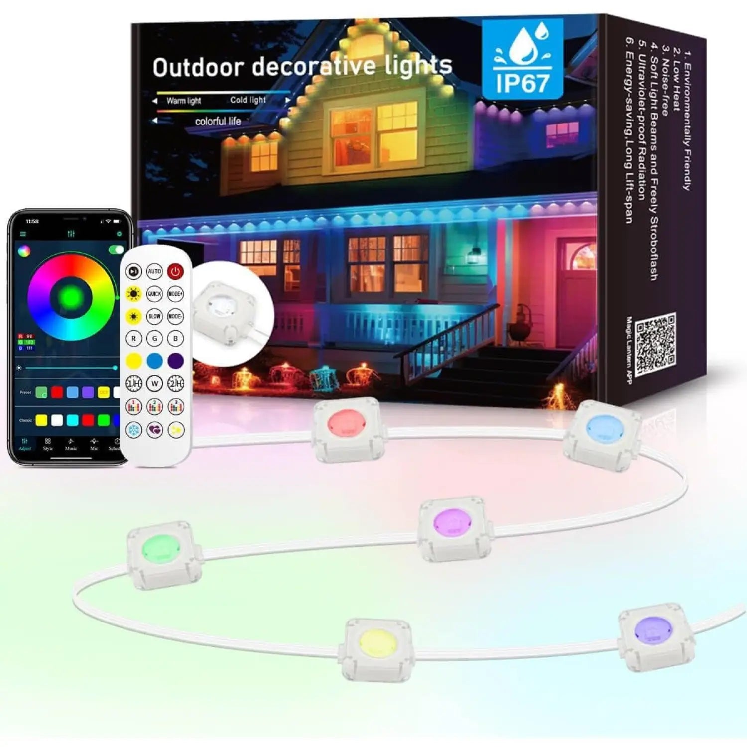 Outdoor LED Light Strip with Bluetooth Control for Eaves and Patios - 12V Hanging Light