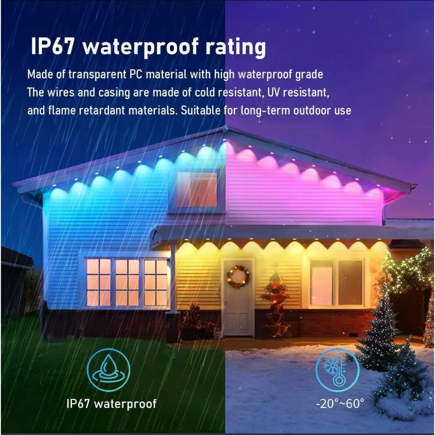 Outdoor LED Light Strip with Bluetooth Control for Eaves and Patios - 12V Hanging Light