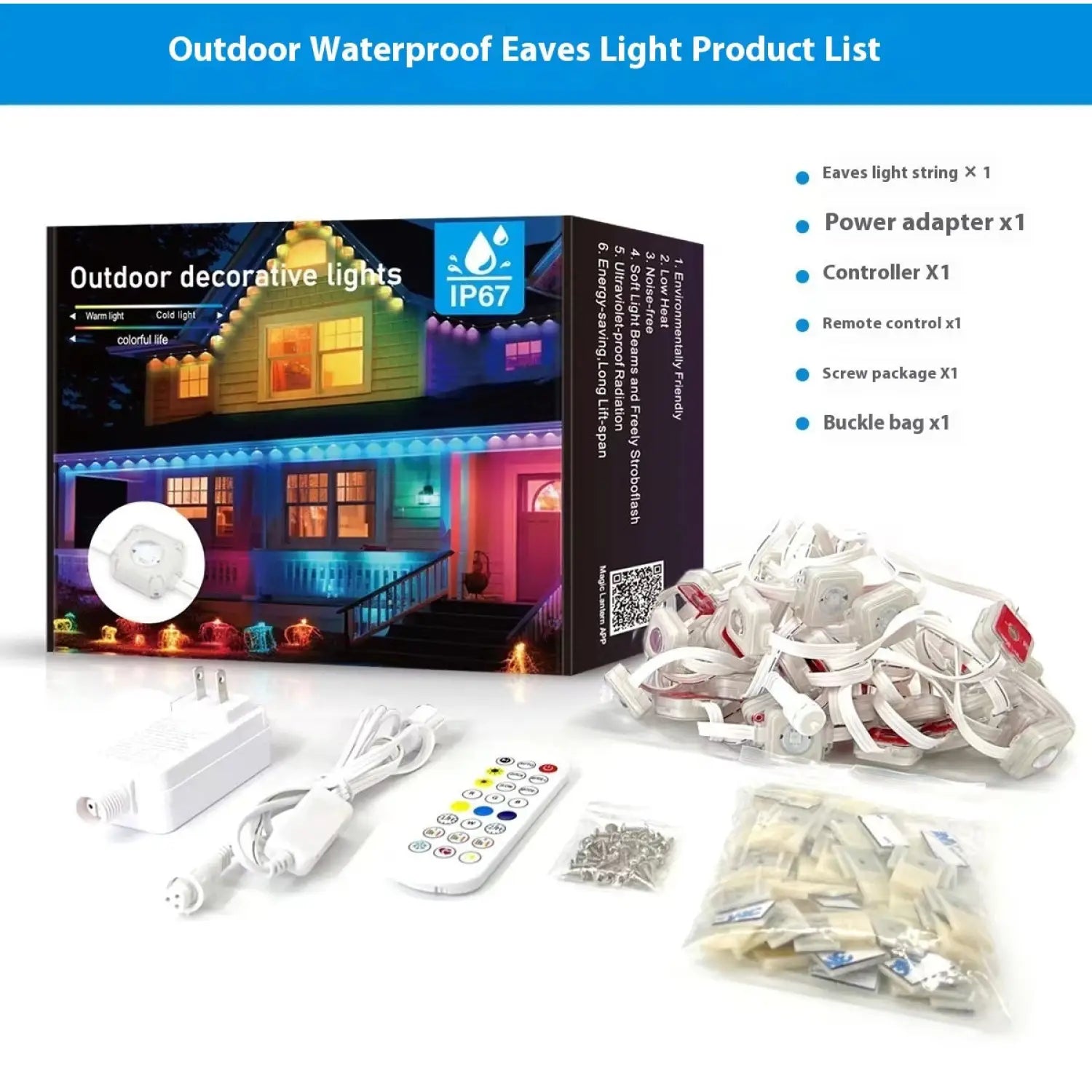 Outdoor LED Light Strip with Bluetooth Control for Eaves and Patios - 12V Hanging Light