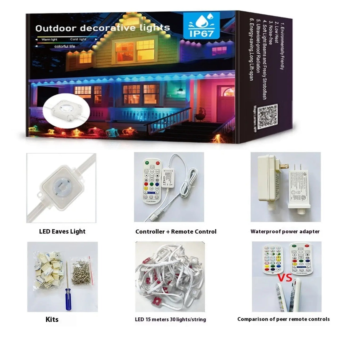 Outdoor LED Light Strip with Bluetooth Control for Eaves and Patios - 12V Hanging Light