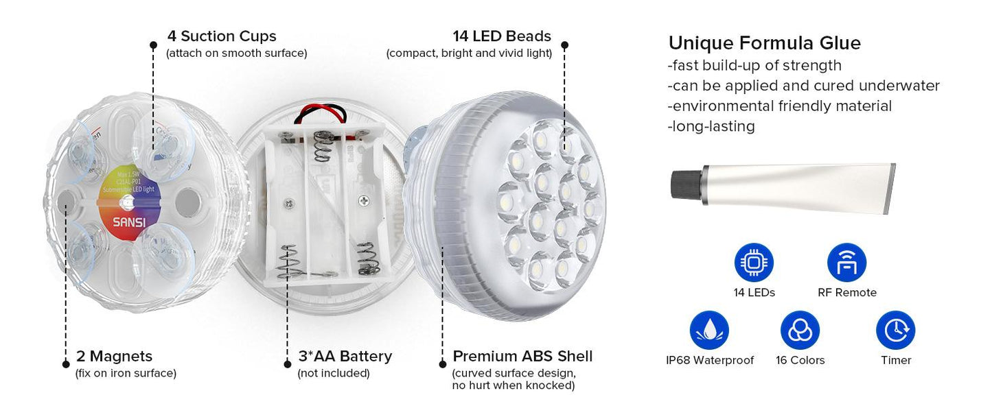 Outdoor LED Lights Waterproof RGB Pool Lamp with 20-Hour Runtime - 4pack - 12V Hanging Light