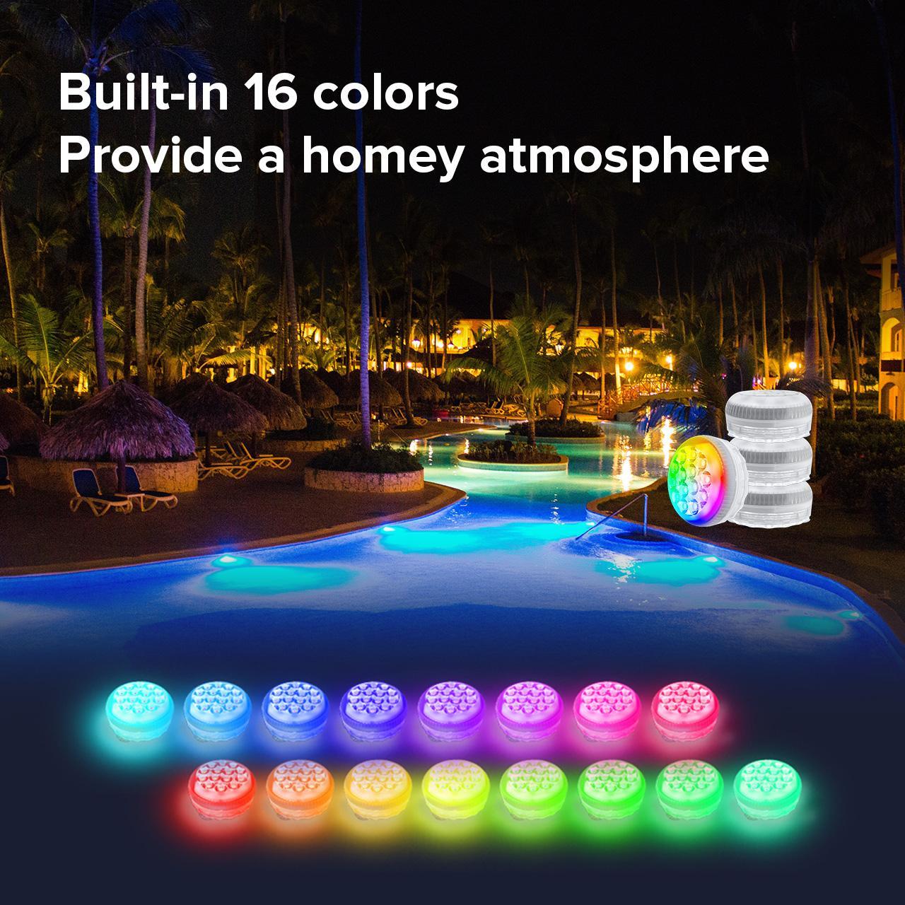 Outdoor LED Lights Waterproof RGB Pool Lamp with 20-Hour Runtime - 4pack - 12V Hanging Light