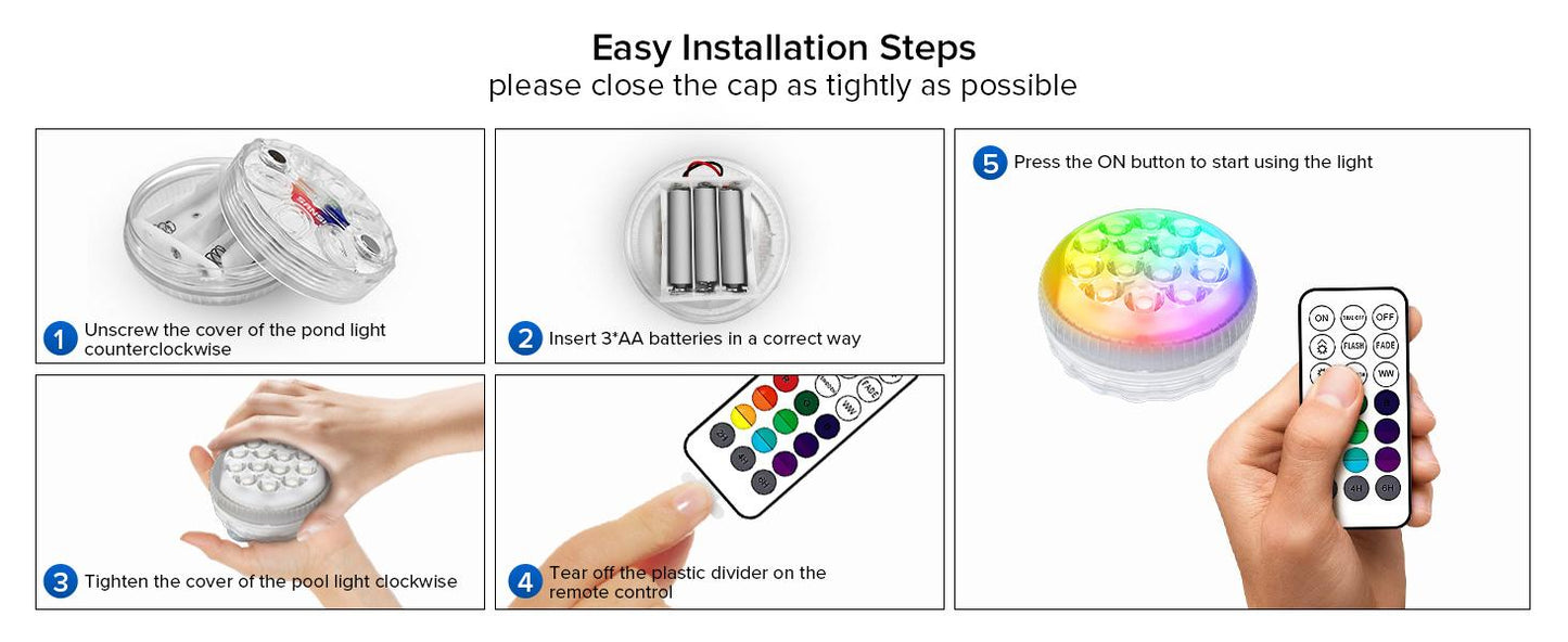Outdoor LED Lights Waterproof RGB Pool Lamp with 20-Hour Runtime - 4pack - 12V Hanging Light
