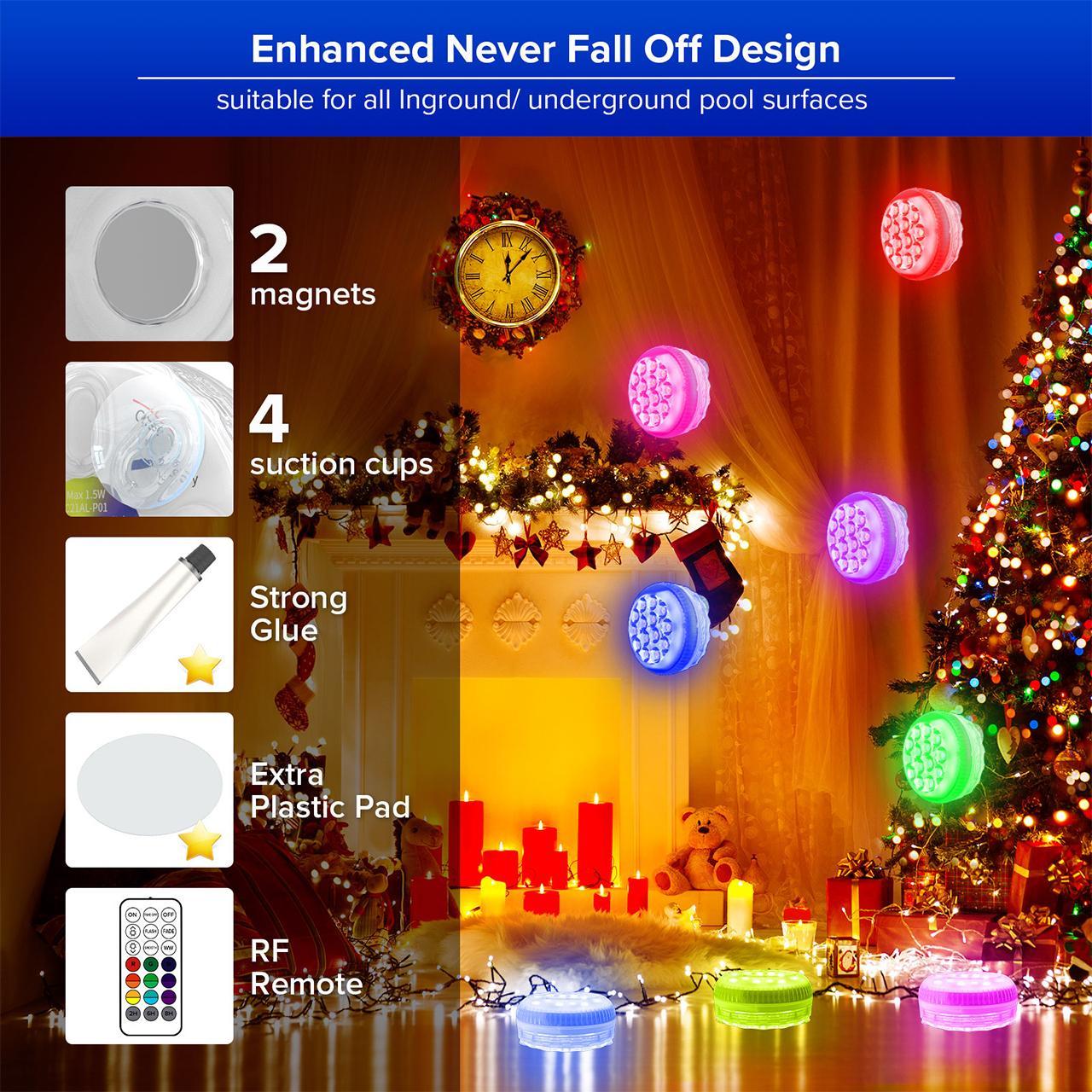 Outdoor LED Lights Waterproof RGB Pool Lamp with 20-Hour Runtime - 4pack - 12V Hanging Light