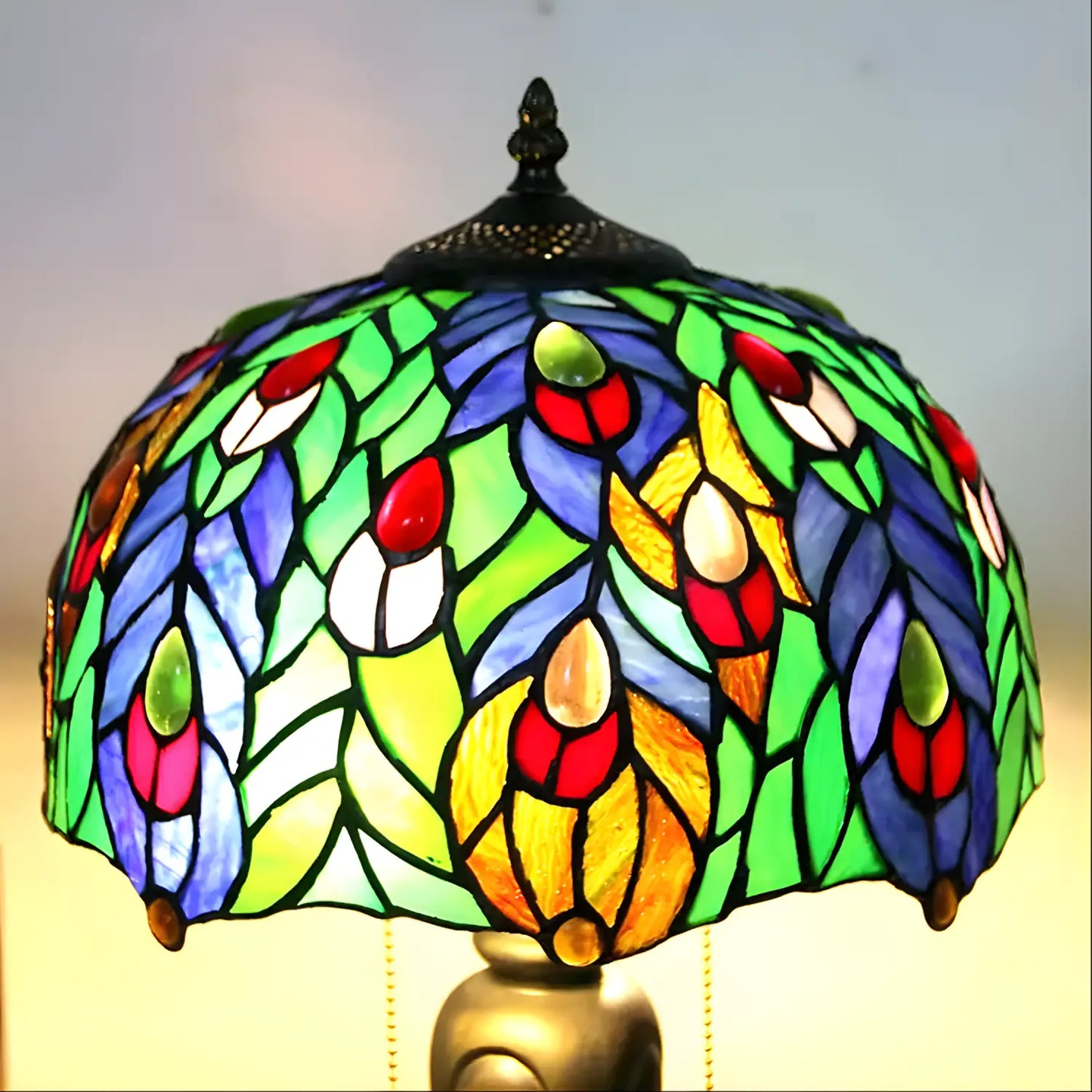 Peacock Antique Tiffany Glass Tabletop Lamp - No Bulb - Table Lamp