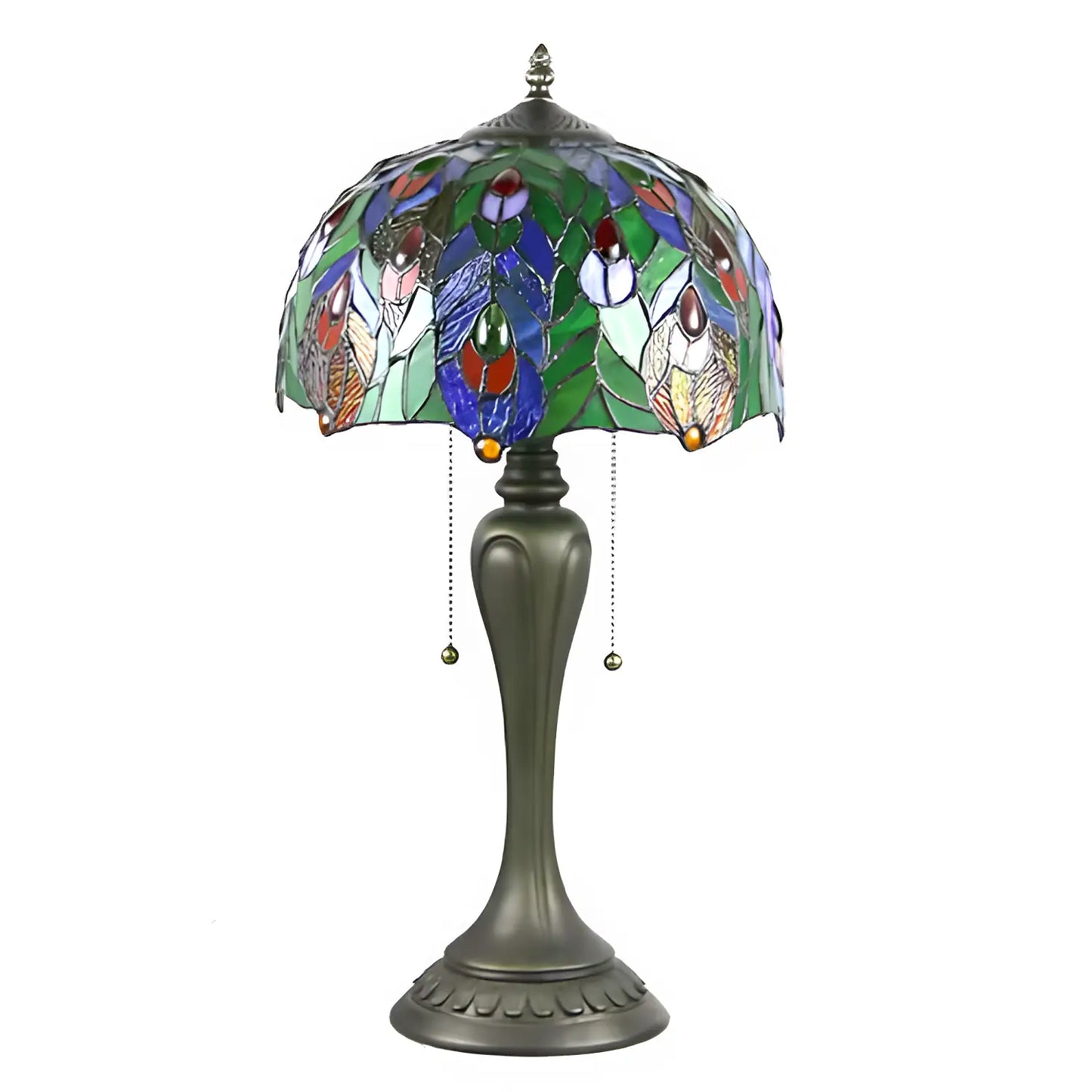 Peacock Antique Tiffany Glass Tabletop Lamp - No Bulb - Table Lamp