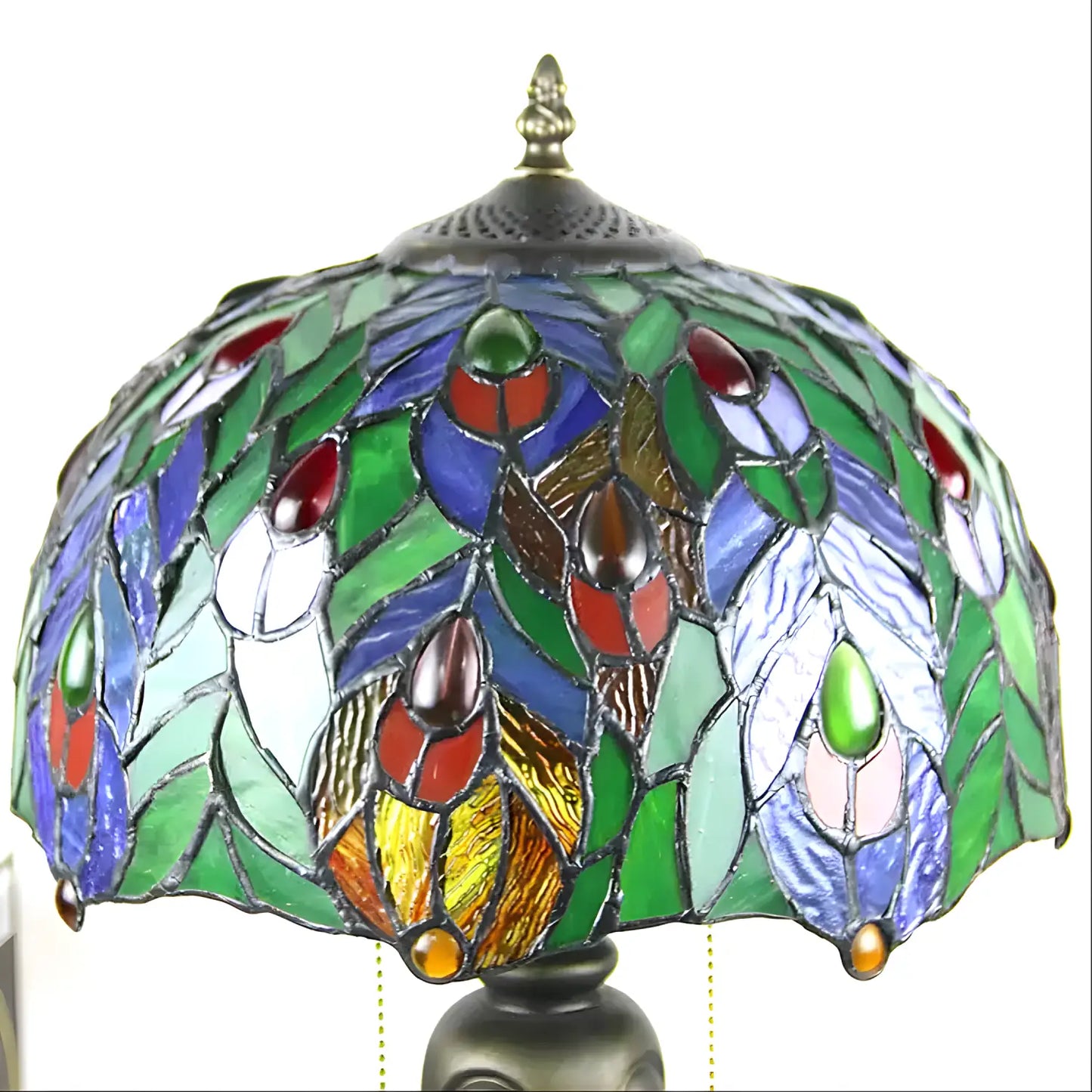 Peacock Antique Tiffany Glass Tabletop Lamp - No Bulb - Table Lamp