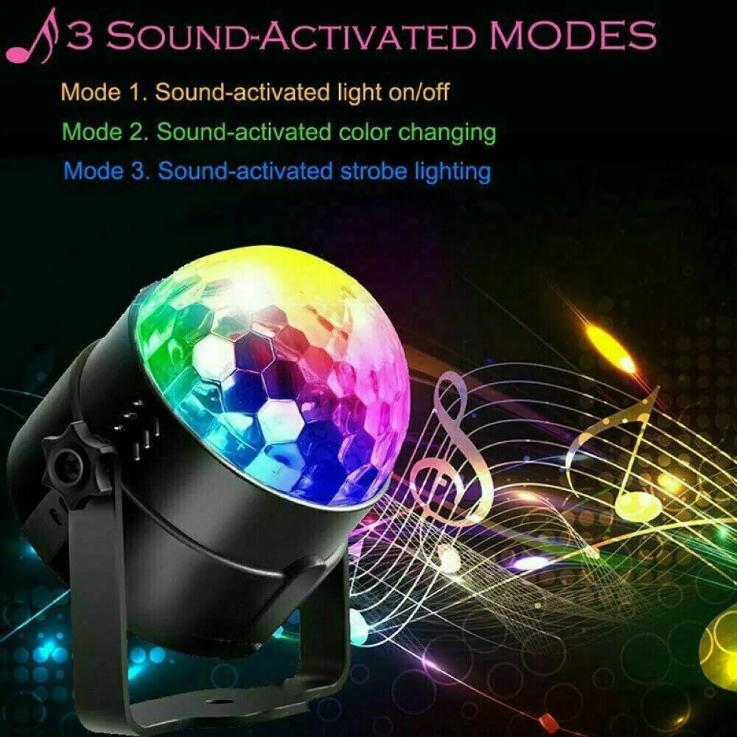 Portable Disco Party Light with LED & Sound Feature for Dance DJ and Events - Black - Light Fixture
