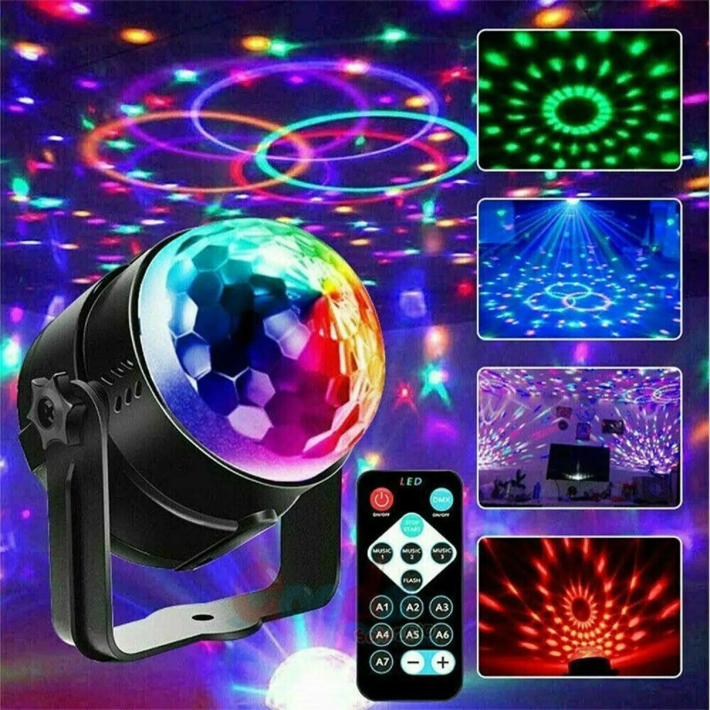 Portable Disco Party Light with LED & Sound Feature for Dance DJ and Events - Black - Light Fixture