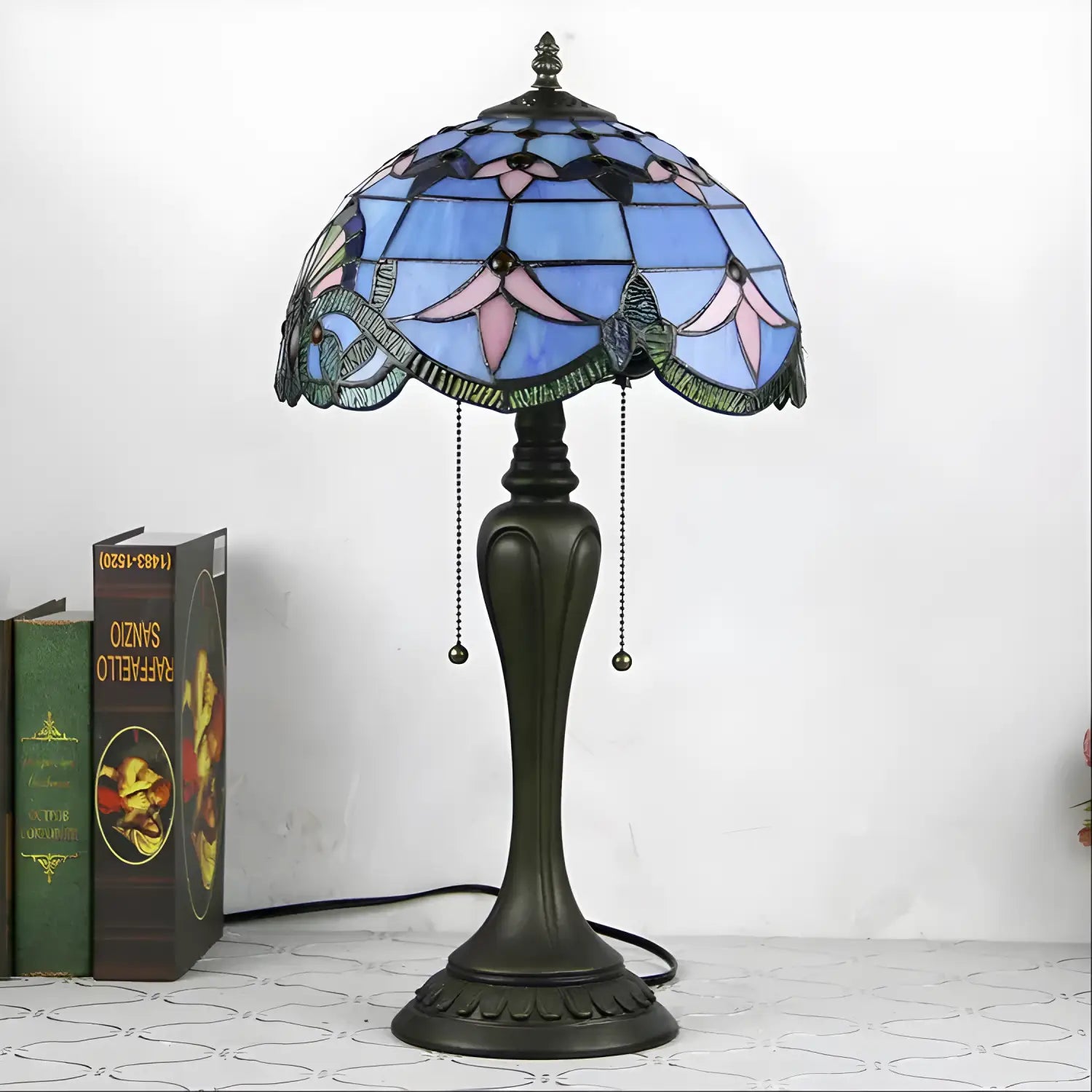 Purple Baroque Tiffany Glass Tabletop Lamp - No Bulb - Table Lamp